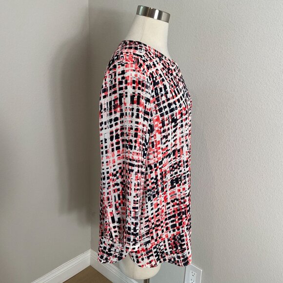 Nydj Womens XL Geometric Blouse 3/4 Sleeve Button Front Pullover Tunic Top Shirt - Picture 6 of 8